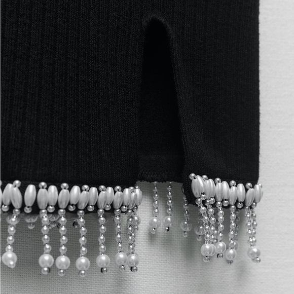 Zara SOFT DRESS WITH PEARLS. Black. Size M. New with Tags. - Picture 9 of 9